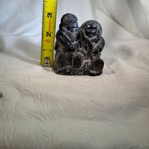 Handmade AL Wolf Inuit Couple Figurine Soap Stone Carving Canada Art Sculpture - Picture 5 of 5